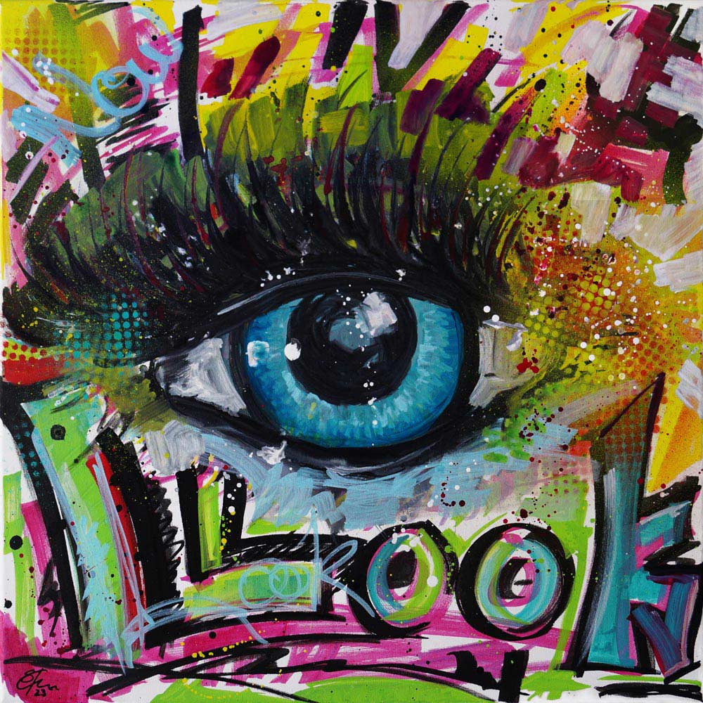 Look NOW, 50 cm x 50 cm, Sabine Kraftmeier, Action Painting