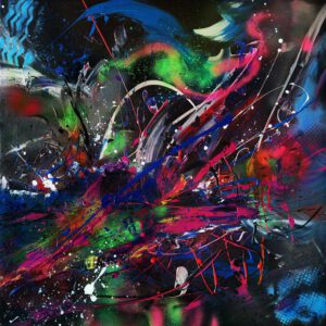 RainBow Explosion, 80 cm x 80 cm, Sabine Kraftmeier, Action Painting