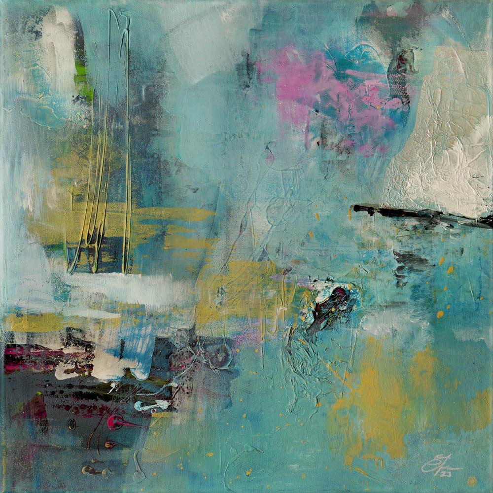 Blaues Rauschen, 50 cm x 50 cm, Sabine Kraftmeier, Action Painting