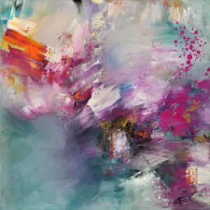 Pink im Blau, 70 cm x 70 cm, Sabine Kraftmeier, Action Painting